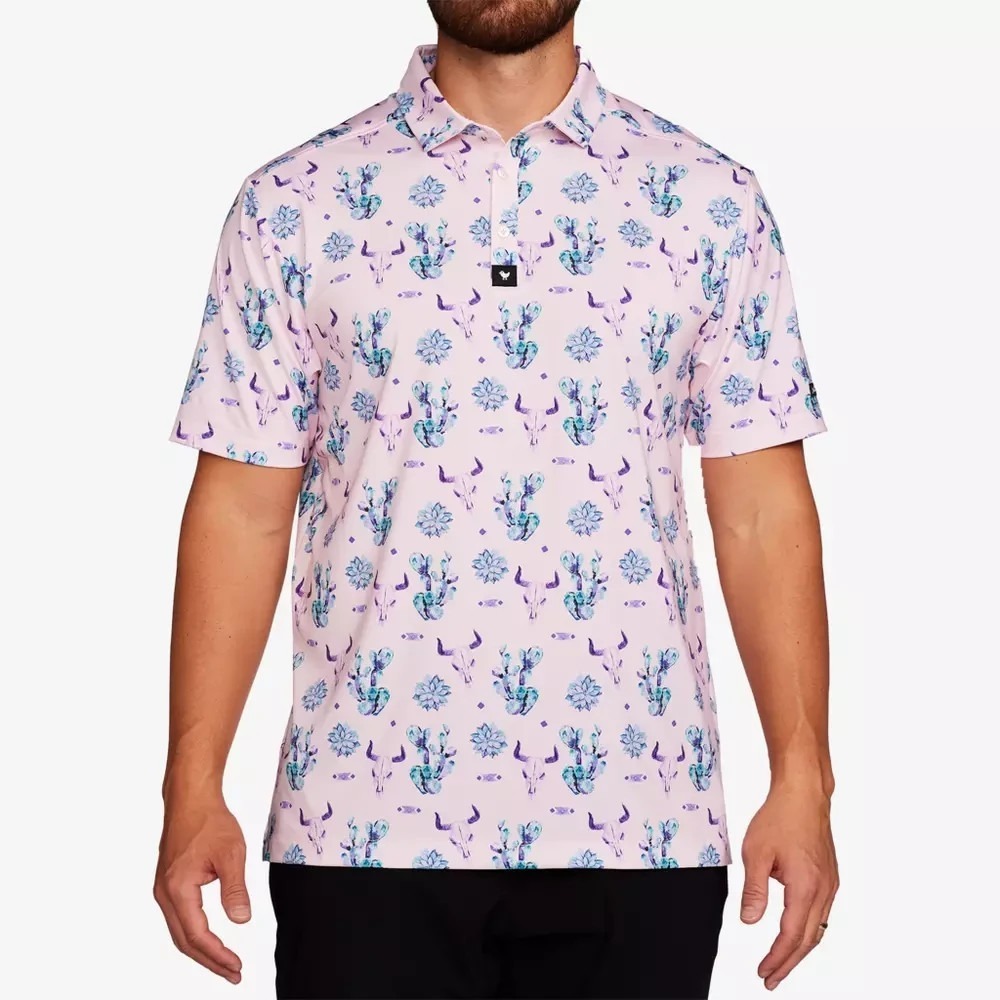 Bad Birdie Ranch Polo Shirt Men's Large L Pink Golf Stretch UPF 50+ Athletic Fit